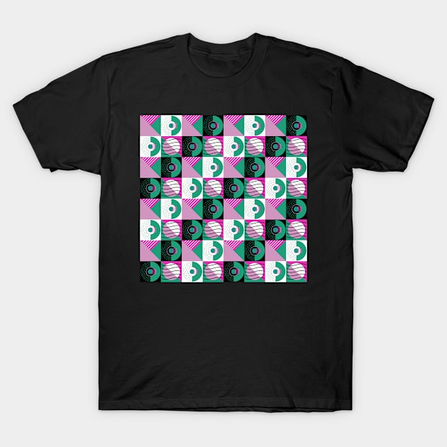 Pink 80s Memphis Geometric Abstract Checked Postmodern Pattern T-Shirt by BillingtonPix